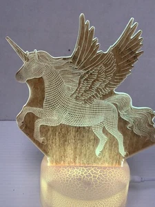 Desk Lamp Night Light With 7 Color Changes Flying Horse Etched On Glass Backing. - Picture 1 of 2