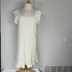 New Anthropologie Women Ivory Ruffle Pointelle Knit Dress Size XL Coastal Boho - Picture 1 of 14