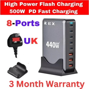 440W Desktop GaN Charger 8 Port USB Type C PD Charging Station Fast Charge - Picture 1 of 11
