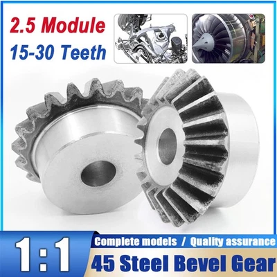 Engranaje cónico de 2,5 módulos 15-30 dientes 1:1 90 grados ángulo de malla engranajes de accionamiento de acero Foto 1 de 4
