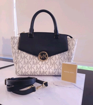 Michael Kors Handbag womens logo Satchel large handbag cream Navy - Image 1 of 4