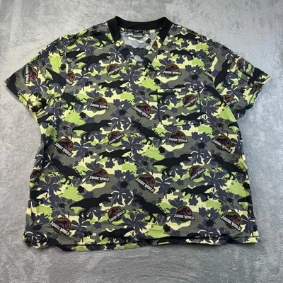 Jurassic World Scrub Top Men's 5XL Green Short Sleeve Camouflage Dinosaur Cotton - Image 1 of 4