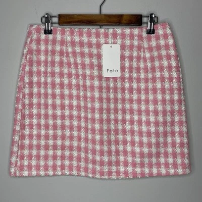 Falda de tweed Fate para mujer talla grande corta rosa blanco estampado a cuadros Barbiecore Foto 1 de 4