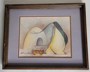 Mujer nativa americana del suroeste con horno y tazón de cerámica de McLean - Enmarcado  - Imagen 1 de 10