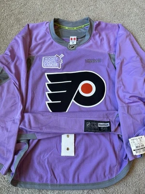 Camiseta deportiva MiC Adidas auténtica Philadelphia Flyers hockey lucha contra el cáncer púrpura 58 Foto 1 de 2