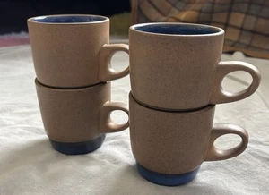 Heath Ceramics Nutmeg Moonstone Brown Blue Stack Mugs Rim Line Set of 4 - Picture 1 of 9
