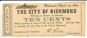 Ciudad de Richmond 10c Richmond, VA 14 de abril de 1862 - Imagen 1 de 1