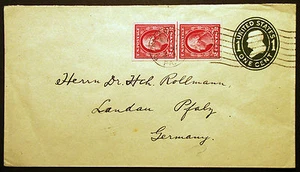 #U402 1c Green, Die 1 with #409 Imperf Vert Line Pair on Cover to Germany - Picture 1 of 1