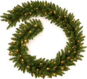 9FT Pre-Lit Christmas Garland 50 Lights Plug in Indoor Outdoor Green - Picture 1 of 12