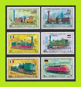 Locomotoras Ajman 1971 - serie completa 6 estampillas - montadas sin montar o nunca montadas - Imagen 1 de 2