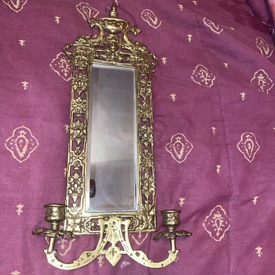 Arandela antiga vitoriana bronze dourado golfinho chanfrado espelho vela dupla - Imagem 1 de 4