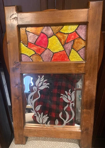 Vintage Knotty Pine Framed  Mirror Frosted Flowers  Heavy 26 1/2" x 15.75" x 1.4 Cover
