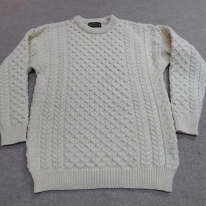 Blarney Woolen Mills Sweater Medium Ivory Chunky Fisherman Cable Heavyweight - Picture 1 of 9