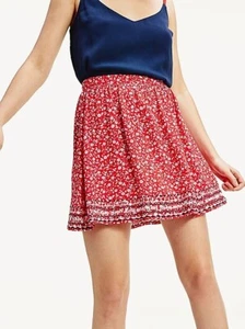 TOMMY HILFIGER Embroidered Hemline Mini Floaty Skirt Ditsy Floral Red size XXS - Picture 1 of 4