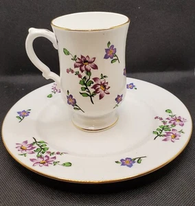 Royal Victoria Fine Bone China Tea Cup and Plate Violet Flowers - Picture 1 of 10