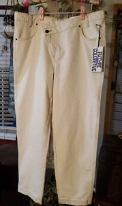 Future Collective Waist Overlap Tapered Leg Ivory Kahlana Brown Jeans 12 - Picture 1 of 8