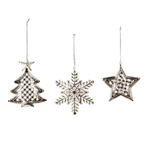 12 Metall Weihnachtsanhänger Schneeflocke Stern Tanne 6-8cm Silber Dekoration - Bild 1 von 1