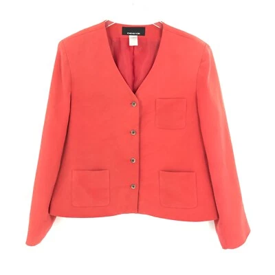 Jones New York Womens Blazer Jacket 10 Orange Silk Long Sleeve Pockets Lined JNY - Image 1 of 4