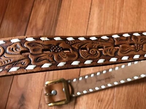 Little Kids Size 20 Western Genuine Leather Tooled Rodeo Tulip Brown Belt Lacing - Picture 1 of 15