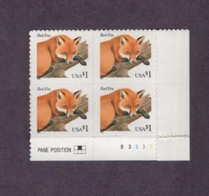 Scott 3036 - Fox Stamp. Plate Numbered Block Of 4. MNH. #02 3036 - Picture 1 of 1