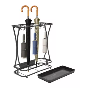 Metall Schirmhalter Ständer Rack Organizer + Abtropfschale (18 Fächer 20 Haken) schwarz - Bild 1 von 24