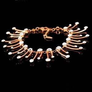 Rose Gold Plated Women Wedding Bridal Bracelet Made With Swarovski Crystal T6 - Picture 1 of 4