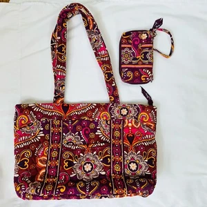 Ausverkaufte Vera Bradley Safari Sonnenuntergang Tragetasche Geldbörse + passende Geldbörse Burgund - Bild 1 von 13