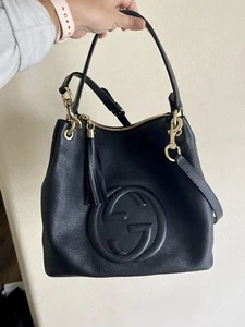 Gucci Soho Black Pebbled Leather GG Large Handle Shoulder Crossbody Hobo Bag - Picture 1 of 5