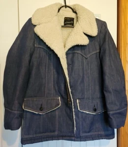 Vintage JC Penney Chore Jacket Sz M ? Blue Coat Sherpa Lined Denim *Flaw Heavy - Picture 1 of 6