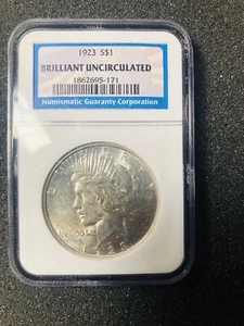 1923-S -- PEACE SILVER DOLLAR BU UNCIRCULATED SLABBED NGC GRADED BU BEAUTIFUL - Bild 1 von 7