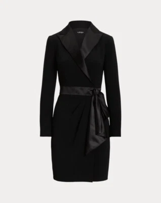 RALPH LAUREN Satin Peak Collar Faux Wrap Long Sleeve Tuxedo Dress NWT $245 Sz 12 - Image 1 of 4