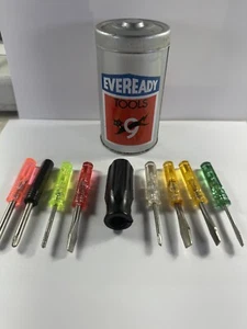 Eveready Tools Mini Screwdriver Set Tin can 1980s Complete 4.25” high - Picture 1 of 11