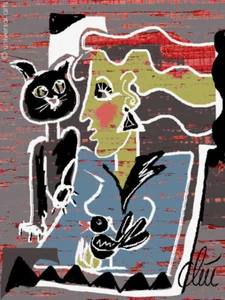 JACQUELINE DITT- Schwarzer Kater ltd.sign.Original Druck Grafik Katze Bilder - Bild 1 von 3