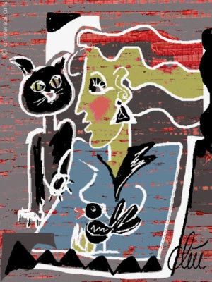 JACQUELINE DITT- Schwarzer Kater ltd.sign.Original Druck Grafik Katze Bilder - Bild 1 von 3