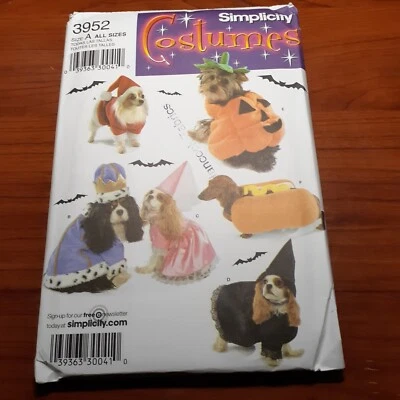 Simplicity 3952 Halloween Dog Costumes Santa Jack O  King Queen Witch Hot Dog - Image 1 of 3