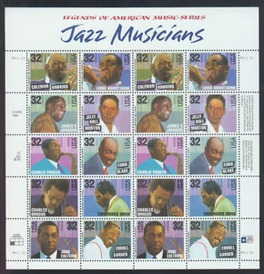 20 hojas de Estados Unidos en estado bastante bueno casi nuevo #2983-2992 - músicos de jazz - Imagen 1 de 3