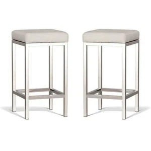 Set of 2 - Borgo Bar Stool 65cm - Polished Frame - Off White - Picture 1 of 1