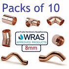8mm End Feed Fittings Copper Plumbing Straight Coupling Stop End Elbow Tee 