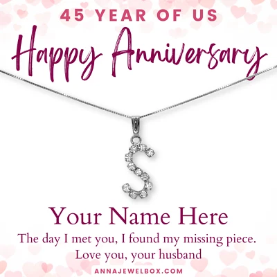 45th Wedding Anniversary Necklace Personalised Gift for Wife Silver Letter Name - Image 1 of 4