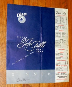 Vincent Lopez SIGNIERT 1951 Hotel Taft Grill Abendessen Menü 7th Ave NYC New York - Bild 1 von 8