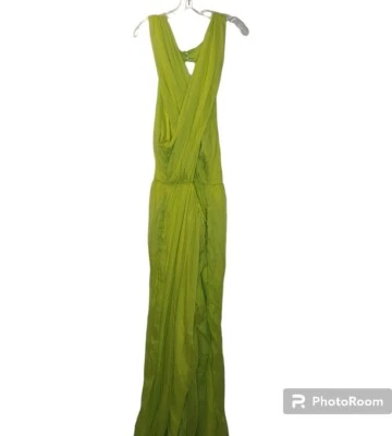 Macacão Identity Chiffon Halter perna larga feminino plus size 3X verde limão recortes   - Imagem 1 de 4