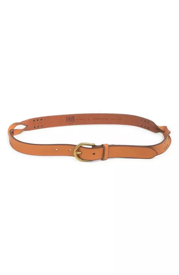 Frye Covered D-Ring Twisted Stud Tan Leather 25mm Belt Size XL
