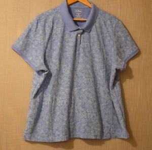 LL Bean Relaxed Fit Short Sleeve Polo Shirt Blue Tropical Women's 3X #H82-13 - Picture 1 of 9