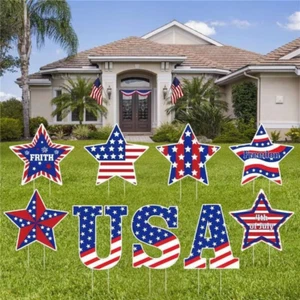 4Th of July Yard Signs with Stakes Decorations, 9 Pcs Patriotic Independence Mem - Picture 1 of 6