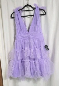 Mini Vestido Lulus Lyra Perla Tul Talla Lg Púrpura Lazos En Niveles Fairycore Capricho - Imagen 1 de 11