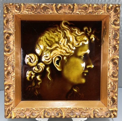 Kensington Art Tile Co. Newport Kentucky 1885-1893 retrato femenino verde 6"x6" Foto 1 de 4