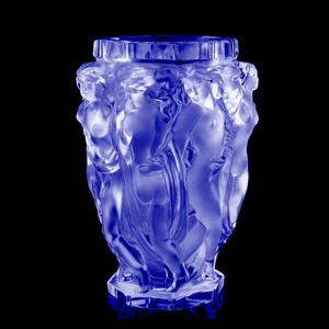 Art Deco 1930' Blue Glass Bacchantes Vase H.Hoffmann by Lalique - Picture 1 of 2