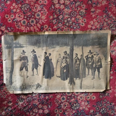 Impressão emoldurada do século XIX da década de 1870 da família de peregrinos/mórmons com rifles e mosquete - Imagem 1 de 3