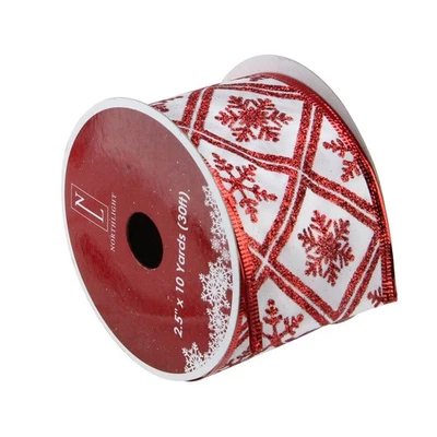 Northlight 12 White and Red Snowflake Wired Christmas Ribbon Spools - 2.5" - Image 1 of 3
