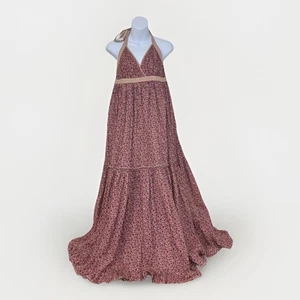 Vintage Y2K 2000s Moda International Neckholder Tiered Maxi Dress Sz L Ditzy Floral - Bild 1 von 6